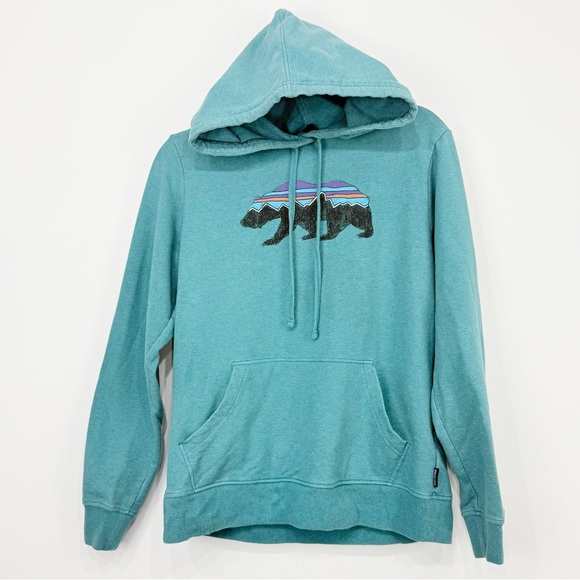 Patagonia Fitz Roy Uprisal Green Mountain Bear Pullover Retro Unisex Hoodie - Picture 2 of 11
